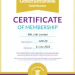 WPL (UK) Ltd – Constructionline Gold Certificate Issued 21-07-2022