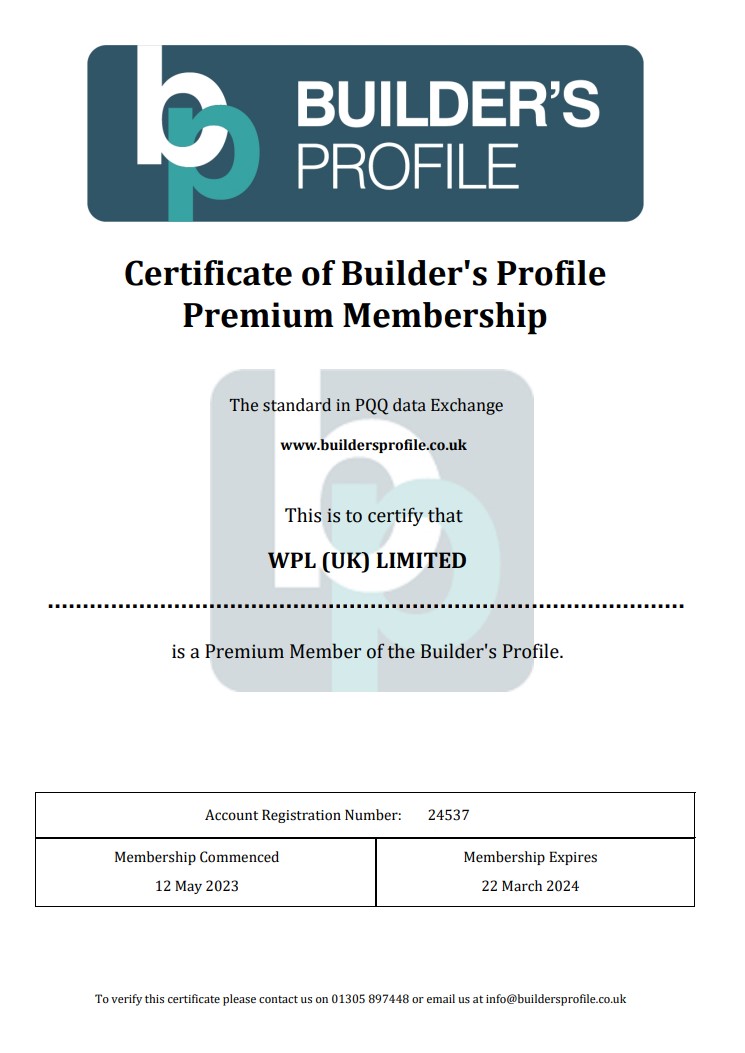 WPLUK Builder's Profile Premium Membership Certificate to 22nd March 2024 larger image