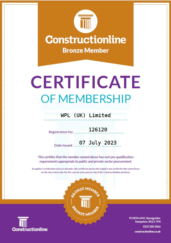 WPLUK Constructionline BRONZE Certificate Issued 7th July 2023 larger image
