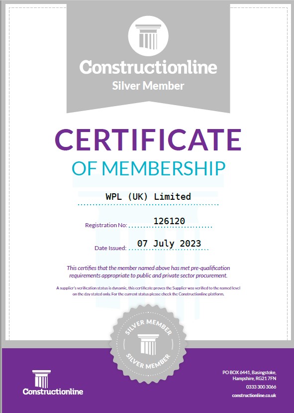 WPLUK Constructionline SILVER Certificate Issued 7th July 2023